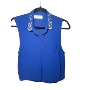 Ambercrombie and Fitch Royal Blue Sleeveless Blouse with Pearls Sz Med